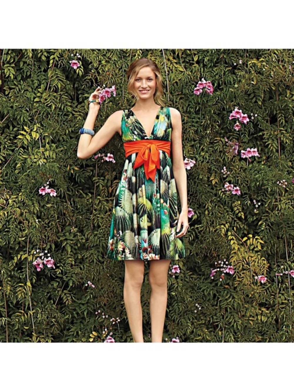 Eva Franco Oroya Succulent Cactus Sash Tie Dress Size 4